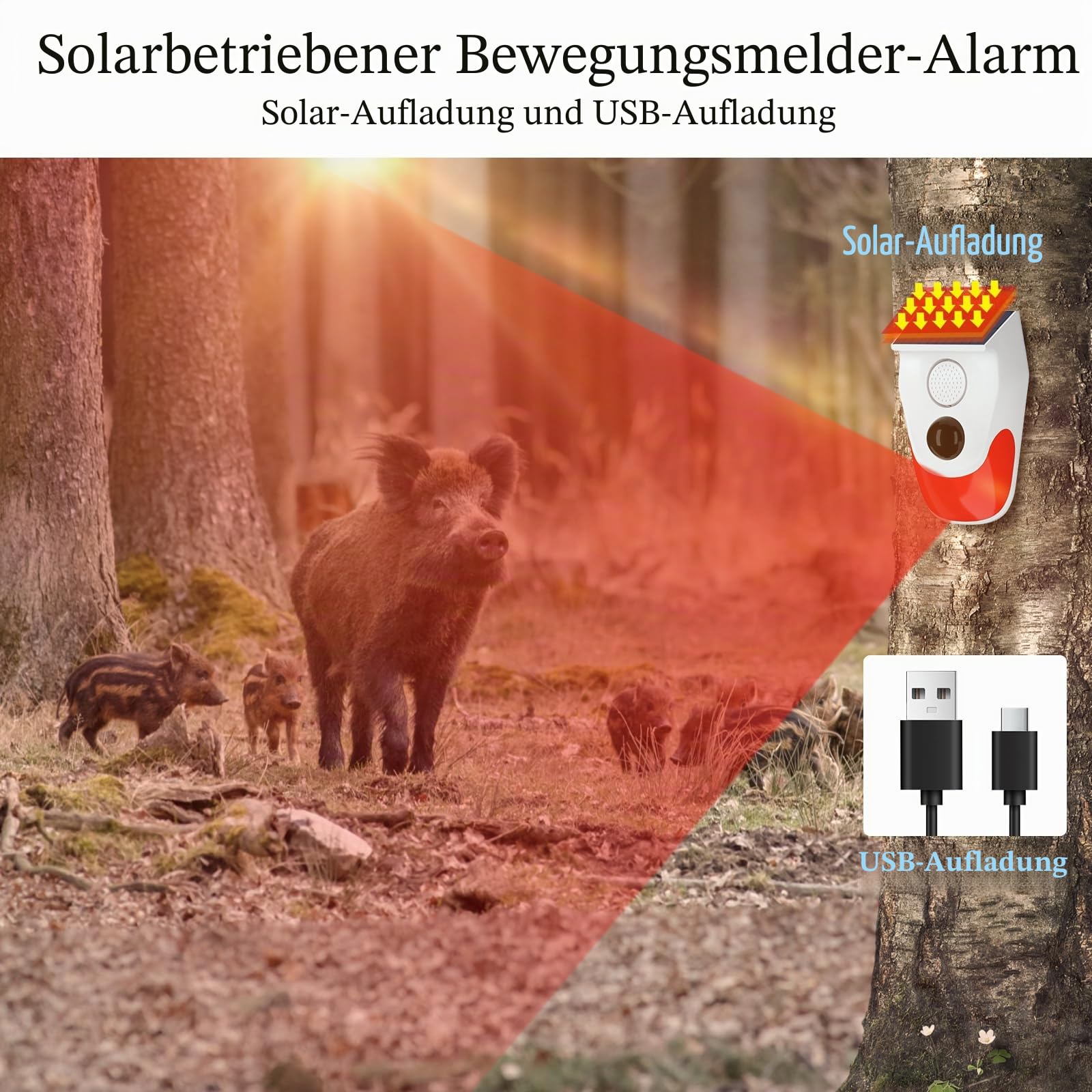 Alarmanlage Haus mit Fernbedienung, Bewegungsmelder Aussen, Solar Bewegungssensor 120dB 3 Modi Bewegungsmelder für Haus, Bauernhof, Villa, Hof, Garten, 2 Stück