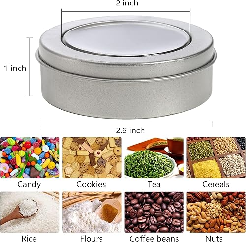 Miniatura 2 de Yesland Paquete de 30 latas de metal de 2 onzas – Recipientes vacíos redondos con parte superior transparente para velas, artes y manualidades,