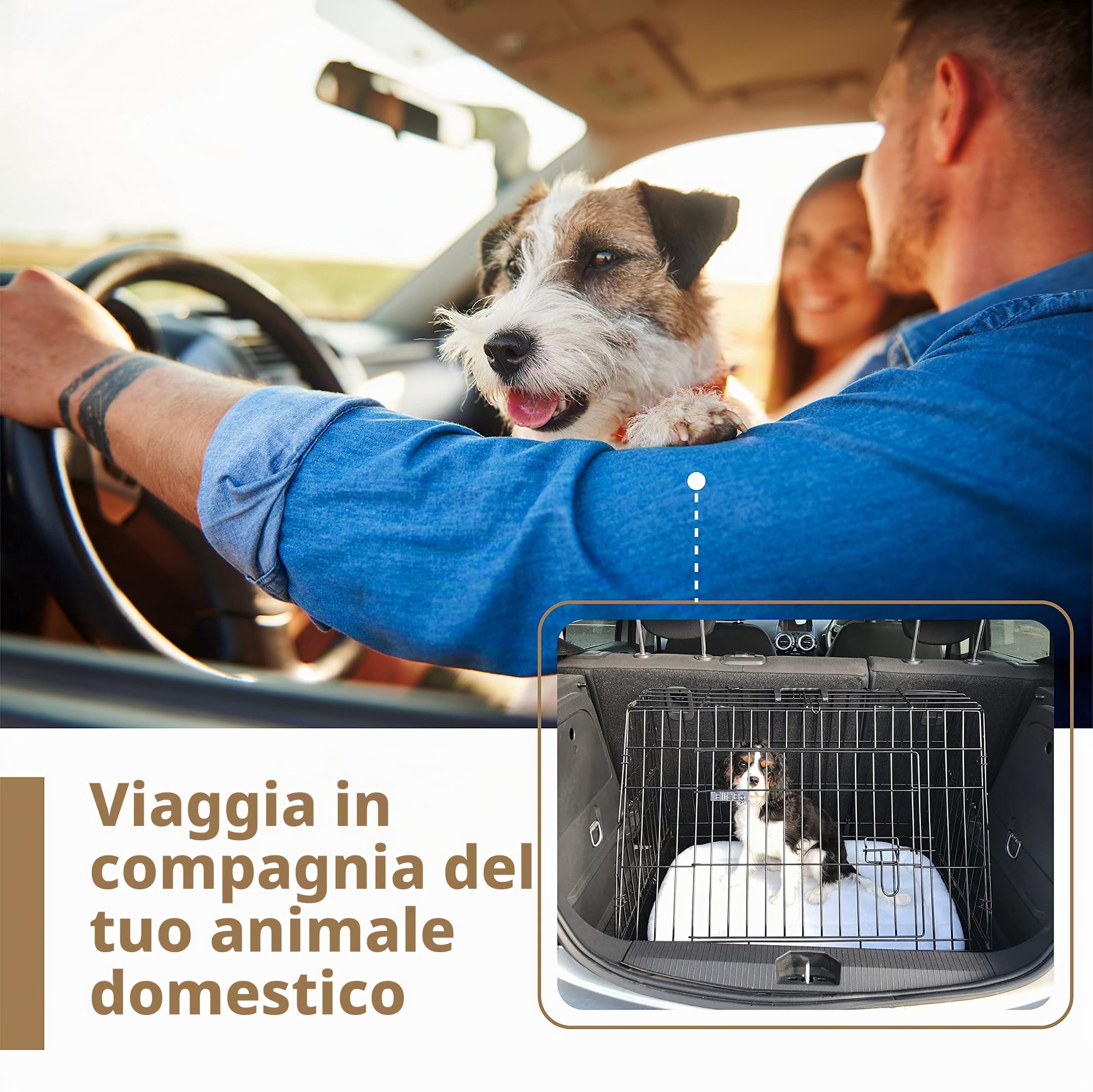 Ellie-Bo Gabbia per cuccioli di cane, pieghevole, a 2 ante, con vassoio in metallo non masticabile extra large, 101,6 cm, colore: nero
