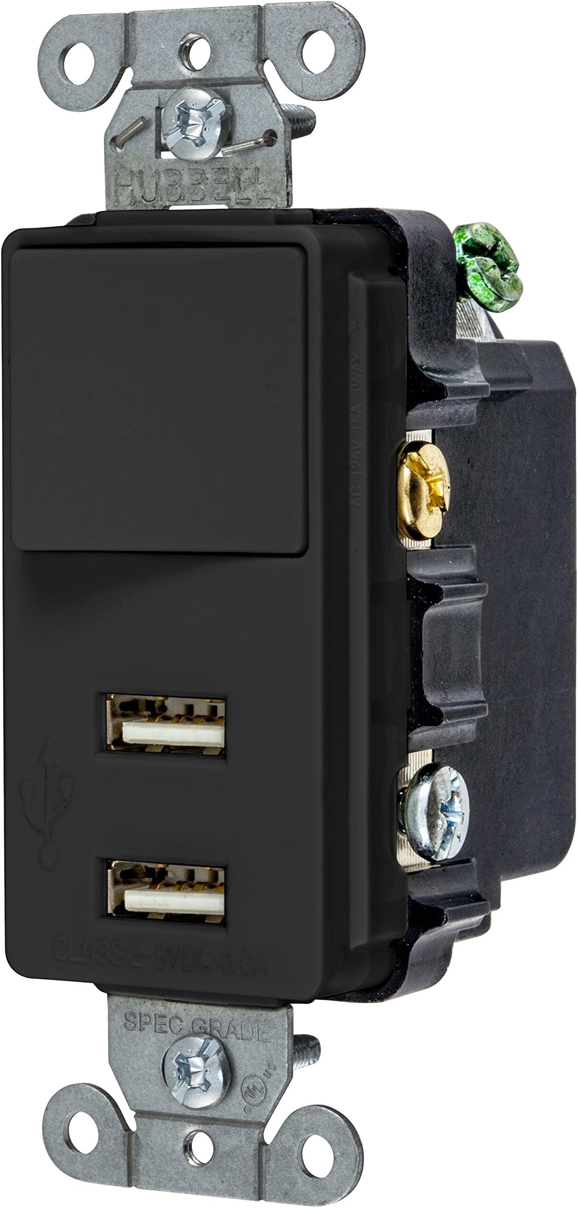 Bryant Electric USBB102BK 15 Amp 125V Decorator USB Switch Combination Charger, Black