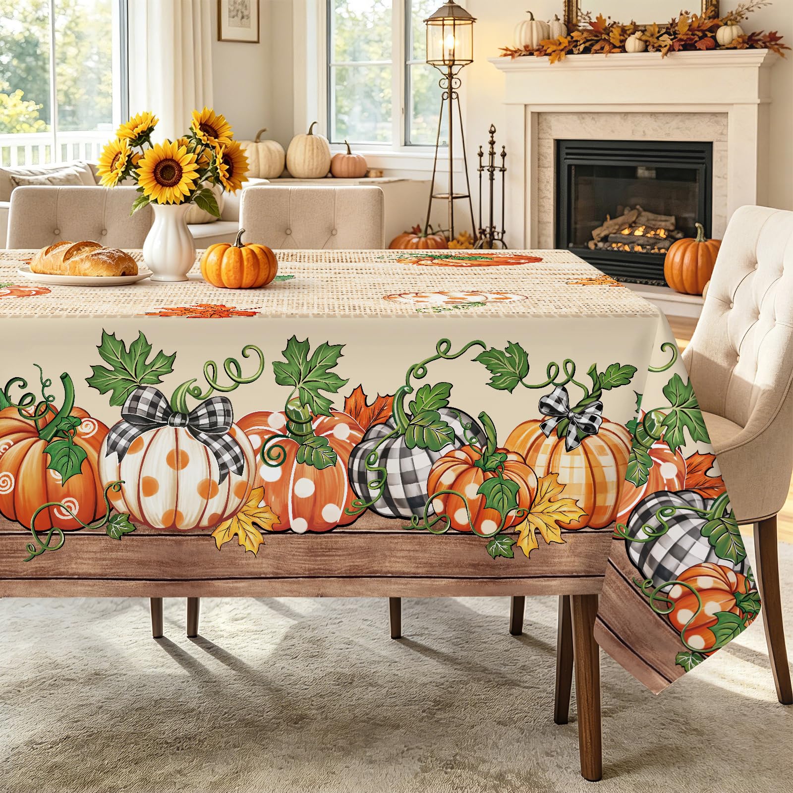 hometrixx Fall Pumpkin Maple Leaf Rectangle Table Cloth Cover 140x240cm