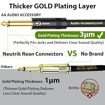 AA AUDIO ACCESSORY Pro Series Guitar Cable 10 ft, Gold-Plated Neutrik REAN Connector, 18 AWG 99.99% OFC, Nylon Braided Straight to Right Angle 1/4 Inch Instrument Cable for Fender Ernie Ball Mogami