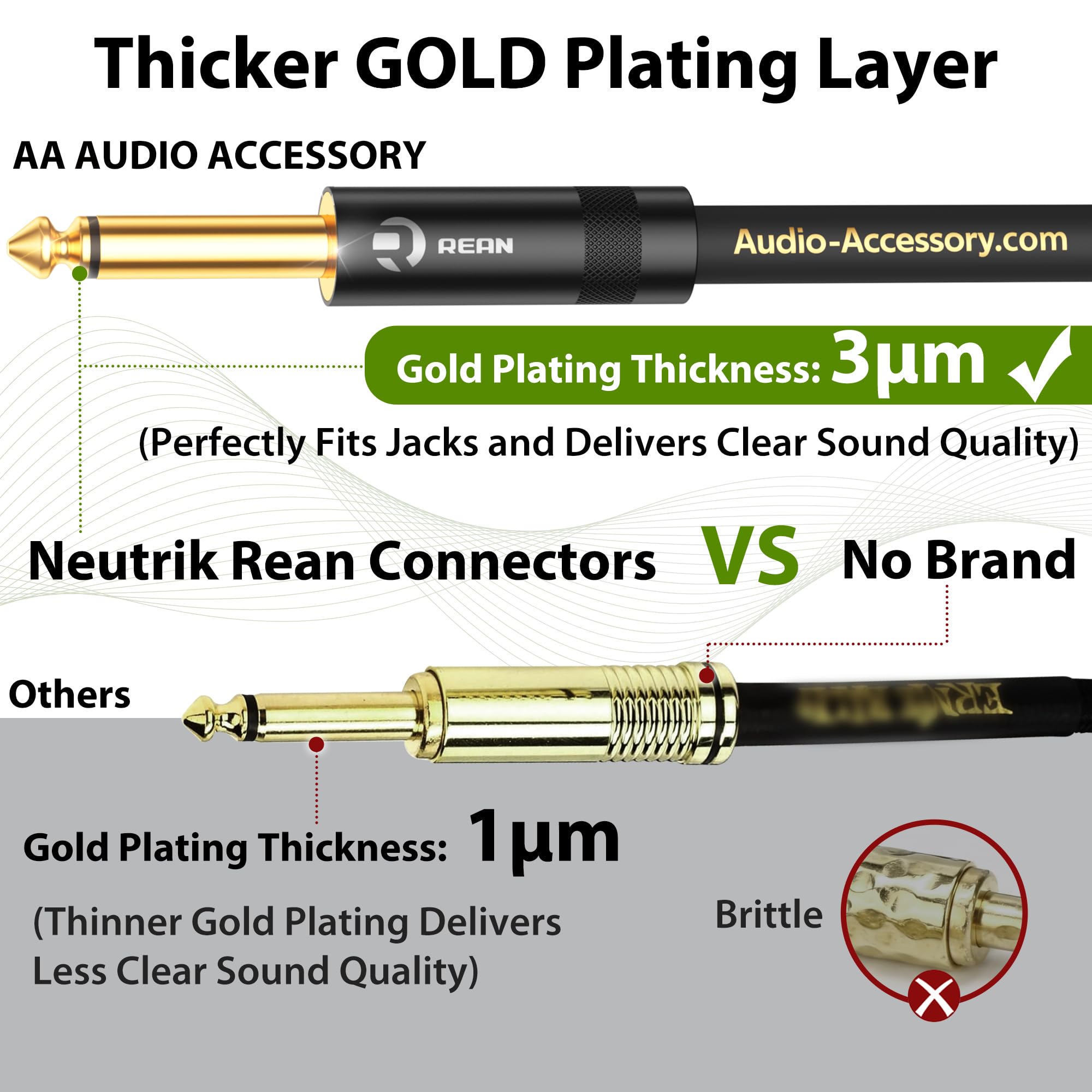AA AUDIO ACCESSORY Pro Series - Cable de guitarra de 25 pies, conector Neutrik REAN chapado en oro, 18 AWG 99.99% OFC, cable de instrumento trenzado de nailon recto a ángulo recto de 1/4 pulgadas para