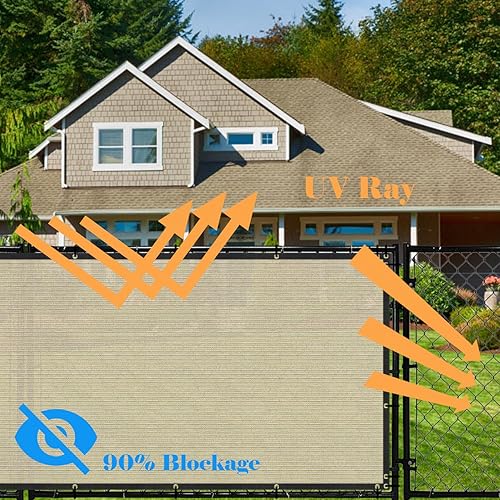 Miniatura 2 de Pantallas para valla de privacidad, color beige, de 4 x 50 pies, con protección solar resistente de grado comercial, 160 GSM con ojales de latón