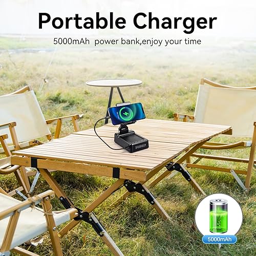 Miniatura 6 de Regalos para hombres y mujeres - Soporte para teléfono celular con altavoz Bluetooth, soporte para teléfono con cargador (5000 mAh), sonido