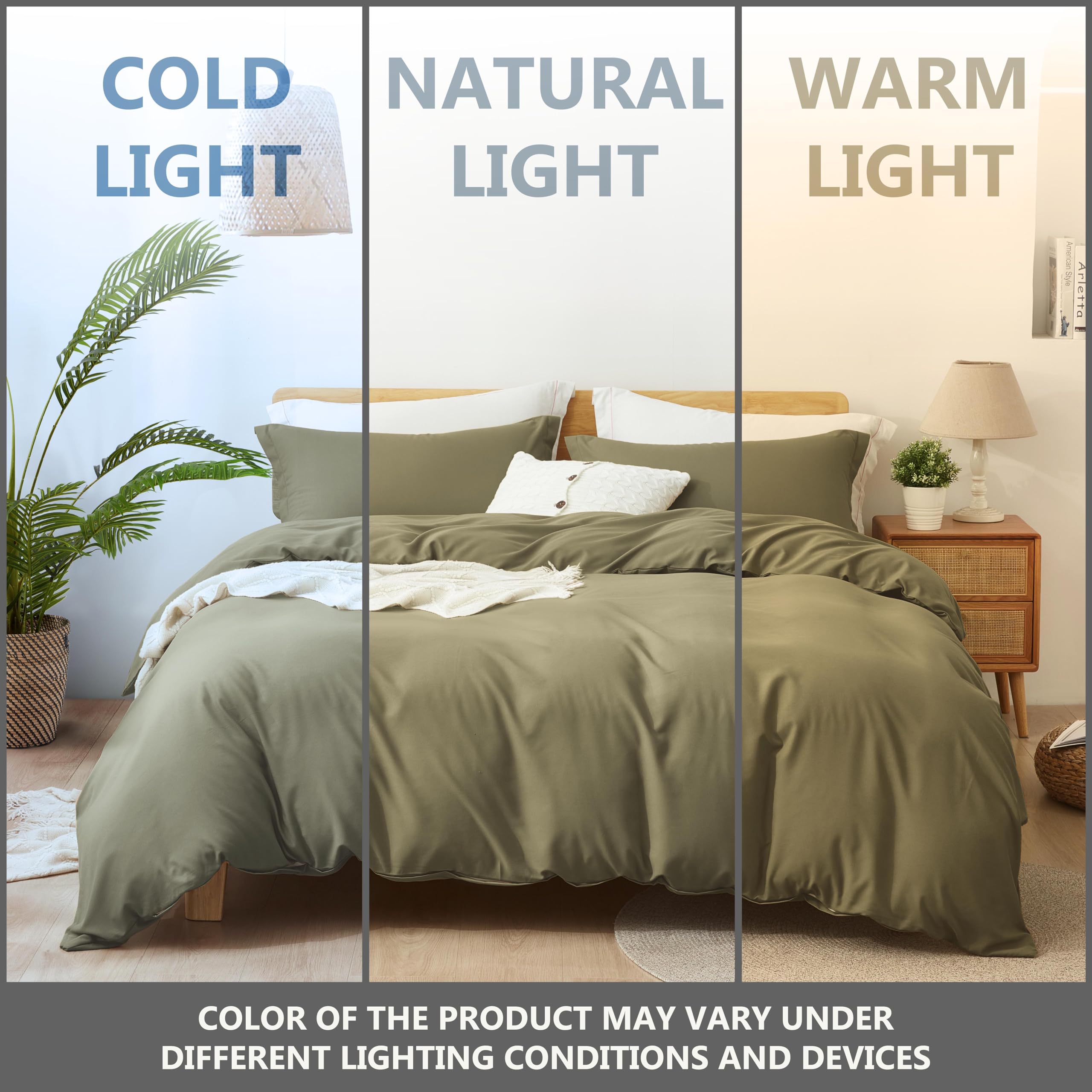 ALAZURIA Olive Green Twin Duvet Cover 2 Piece Set (1 Duvet Cover and 1 Pillow Sham) Solid Color, Double Brushed, Soft Duvet Cover Set with Zipper Closure and 4 Corner Ties for Kids 90 X 68 in