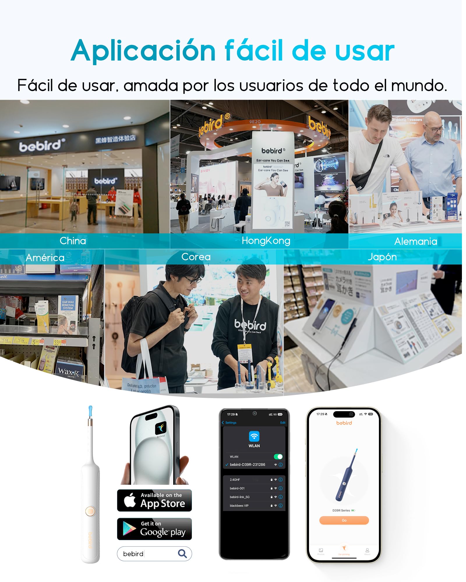 BEBIRD Otoscopio Orecchio, 1080P HD 3,5mm Camera Orecchio, Otoscopio Endoscopio Fotocamera 4,5mm WIFI con 6 LED regolabili per Tablet Android iOS - Bianco