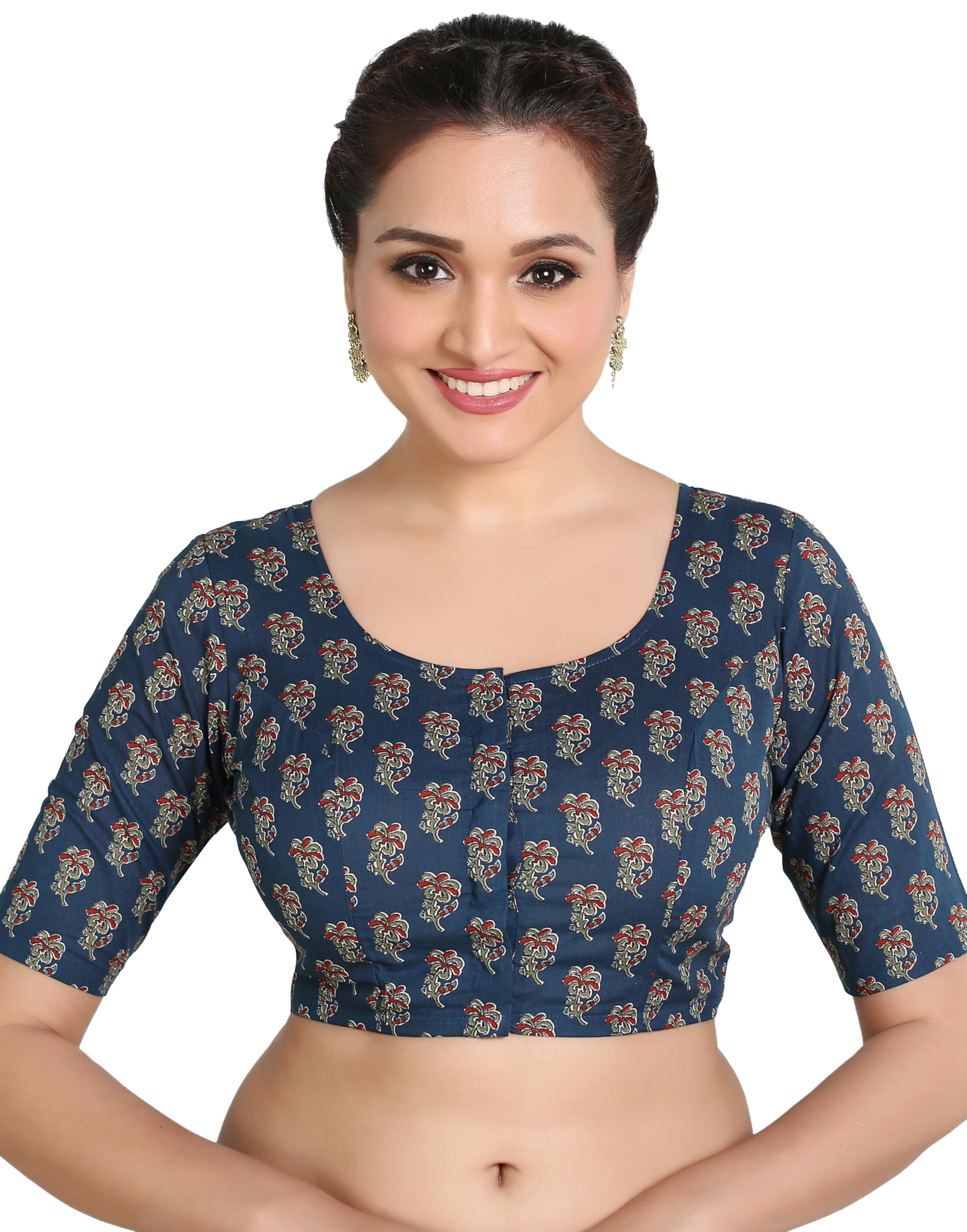madhu fashion Women's Cotton Printed Stitched Readymade Saree Blouse-picture-29