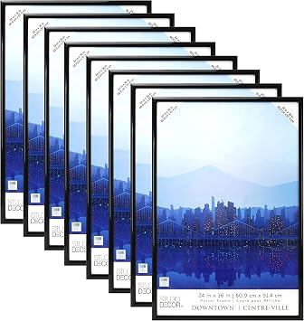 Studio Decor 24 x 36 Plastic Poster Frame - Includes Pre-attached Hanging Hardware, Horizontal or Vertical Display - Black, Bulk 8 Pack
