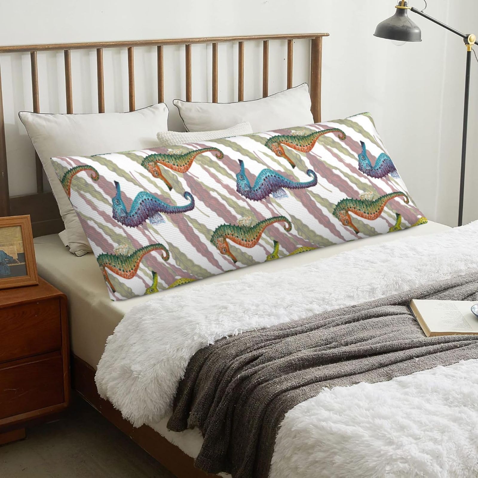 Laminaria Seahorse, Body Pillow Cover with Zipper,Long Body Pillowcase 20 x 60 in