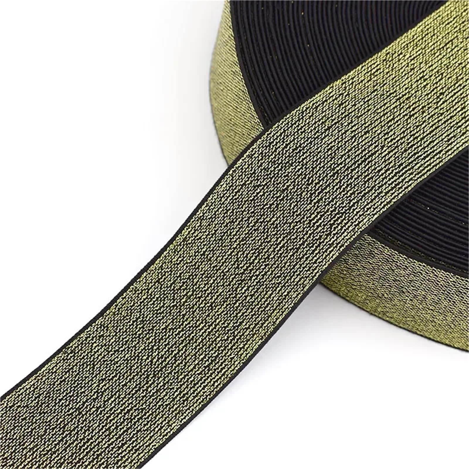 Cucire Gli Elastici 5/10M 10-50mm Fascia Elastica Glitterata for Cucire Elastici for Indumenti, Pantaloni, Cinture, Nastri, Accessori Fai da Te(Gold Black,10Meters,25mm)
