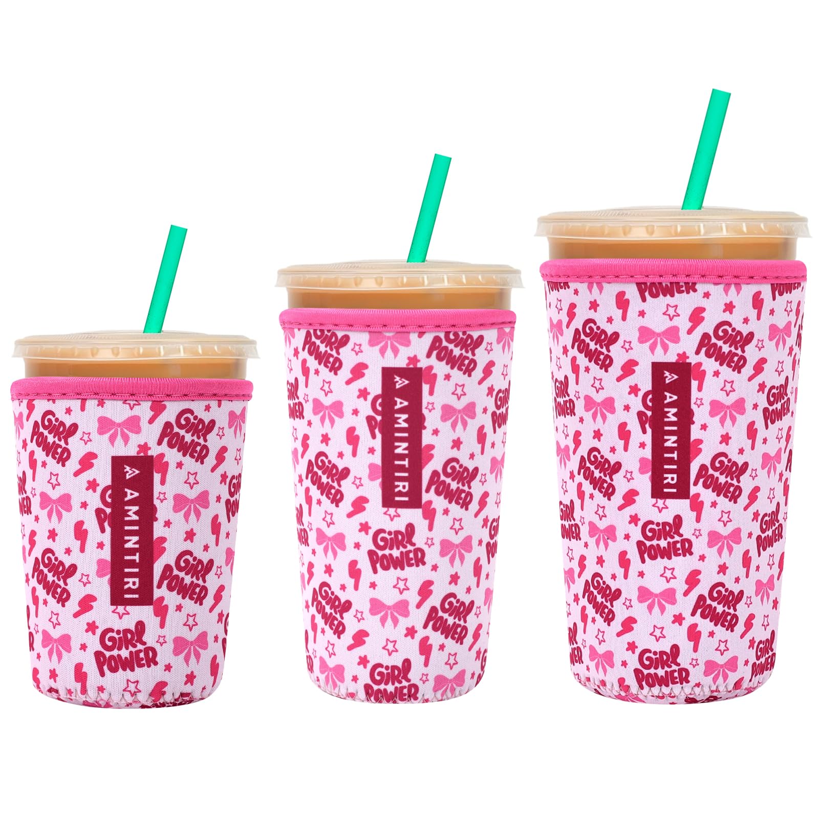 3 Pack Reusable Sleeve for Iced Coffee Cup, Coffee Neoprene Sleeve for Iced&amp;Hot Drinks, Coffee Sleeve Compatible with Starbucks, Dunkin Coffee Cup. (Girl Power)