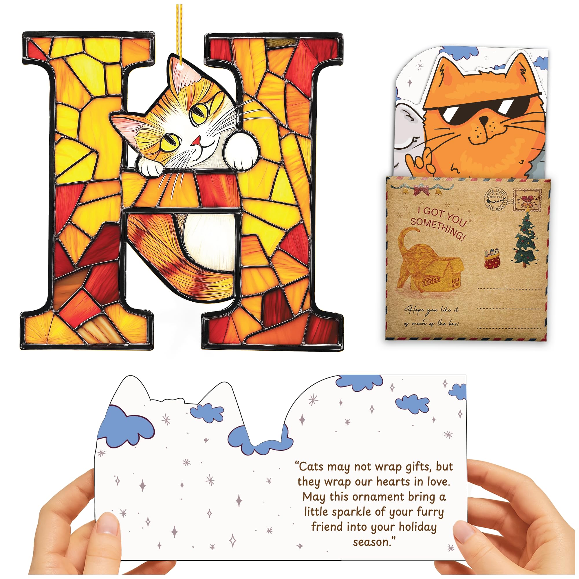 Décoration Noël chat smoking attrape-soleil suspendu pour fenêtre h10cm