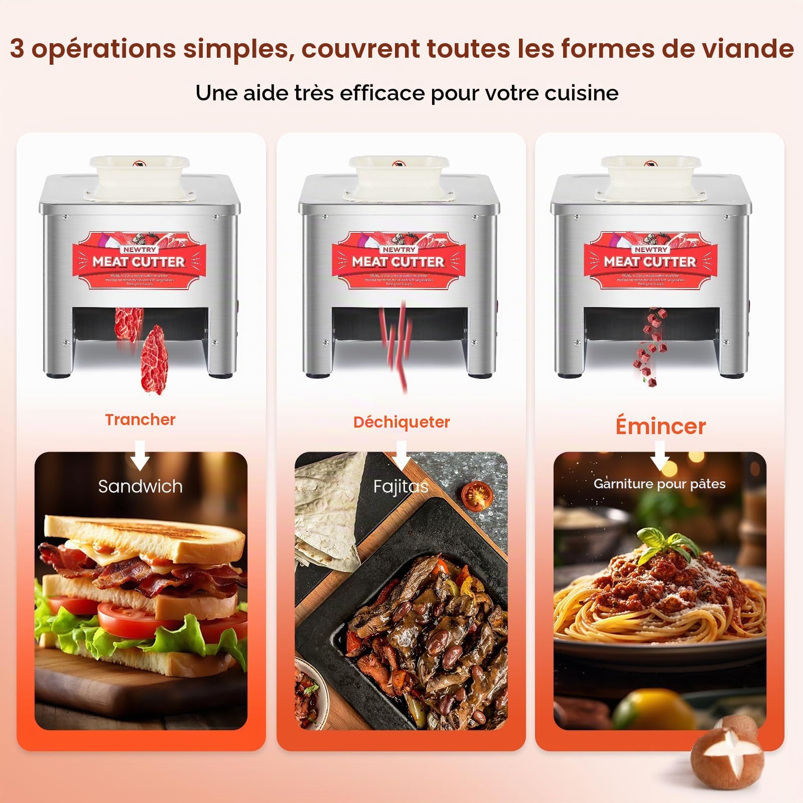 NEWTRY Trancheuse à viande commerciale 10mm 160kg/h pour Gastro | Acier inoxydable, moteur puissant, facile à nettoyer, haute efficacité, durable, polyvalent pour restaurants, traiteurs