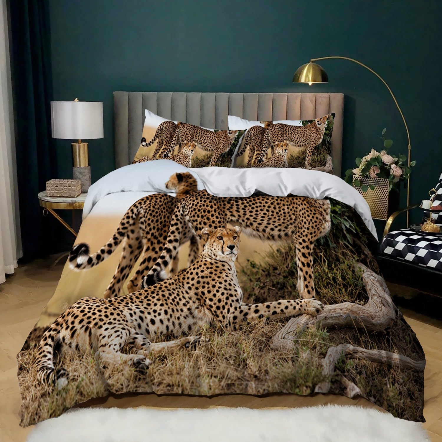 Housse de Couette African Leopard 220x240 cm avec 2 Taies d'Oreiller