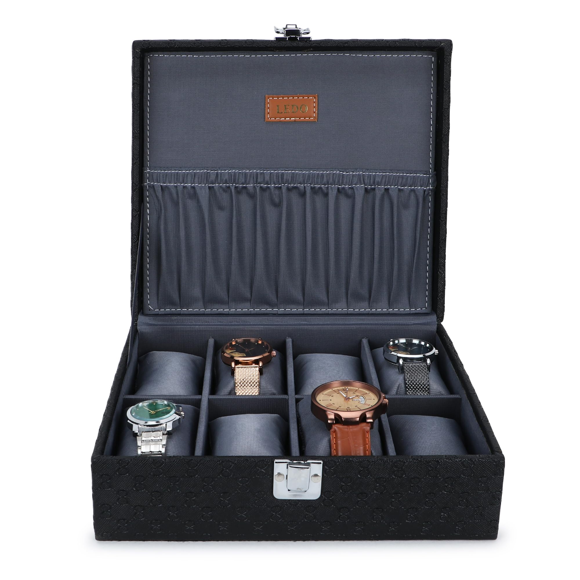 LEDO Mens and Womens Watch Box Holder Organizer Case In 8 Slots of watches In PU Leather with Royal Black&Gray color (B0CJR8RZYM) Amazon Price History, Amazon Price Tracker