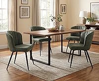 Vista 12 de EALSON Juego de 2 sillas de comedor modernas, asiento tapizado de piel sintética marrón con respaldo curvado y patas de metal, silla auxiliar sin