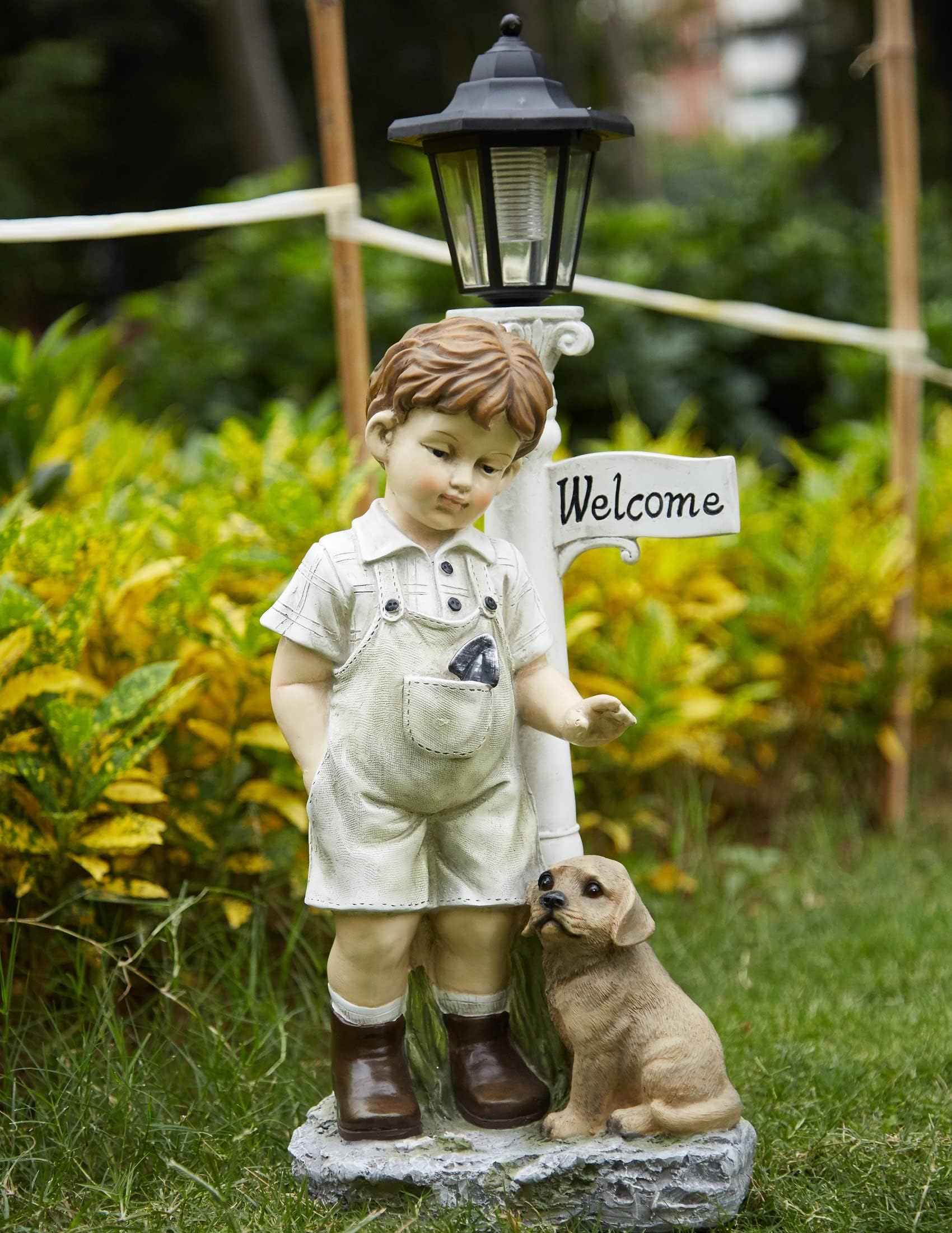 Solar Powered Boy Garden Statue with Solar LED Lights 