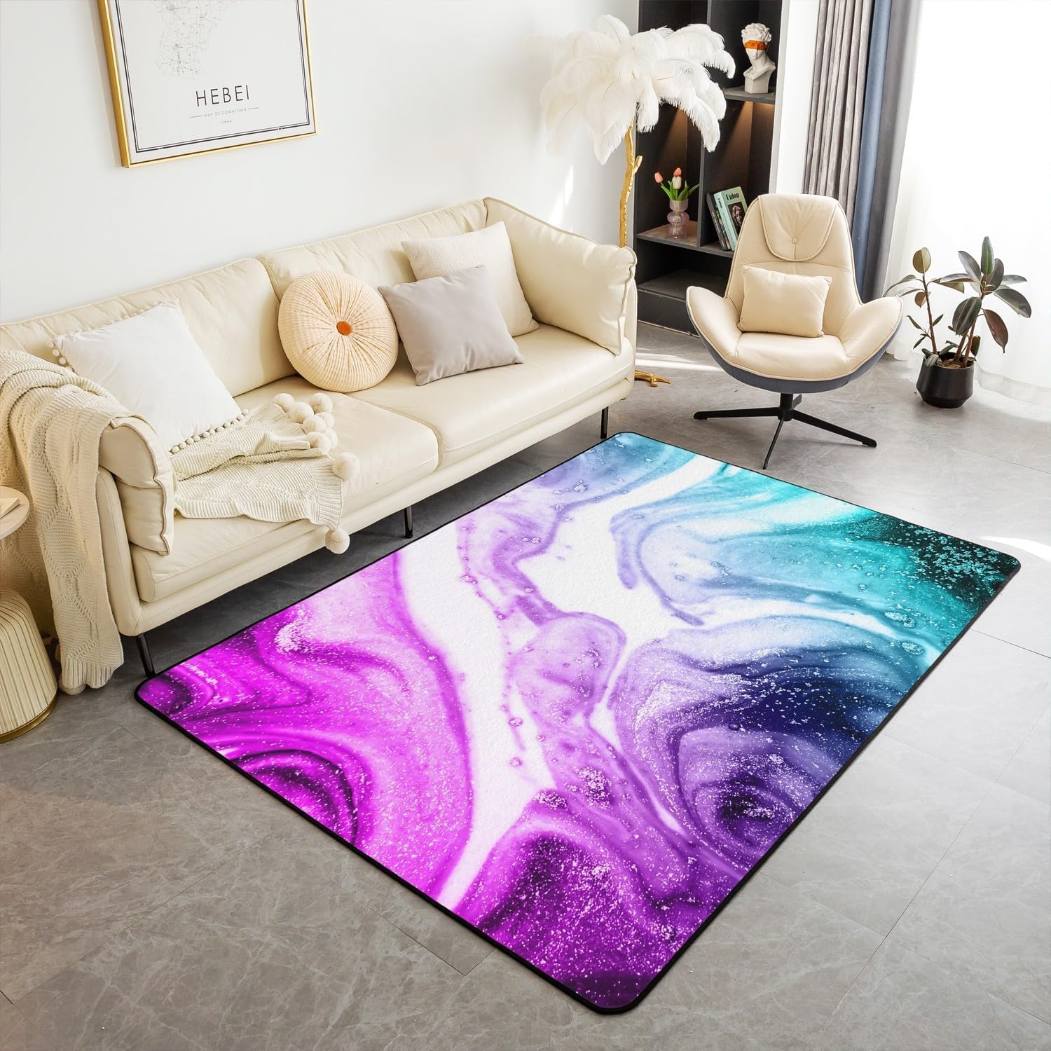 Tapis de marbre 3D en flanelle douce pour salon et chambre 120 x 160 cm