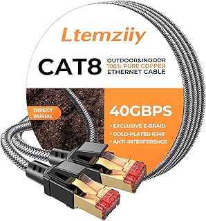 Ltemziiy Cat 8 Ethernet Cable 30M, 40Gbps 2000Mhz High Speed Gigabit Lan Internet Cables, RJ45 Patch Cord Braided Round S/…