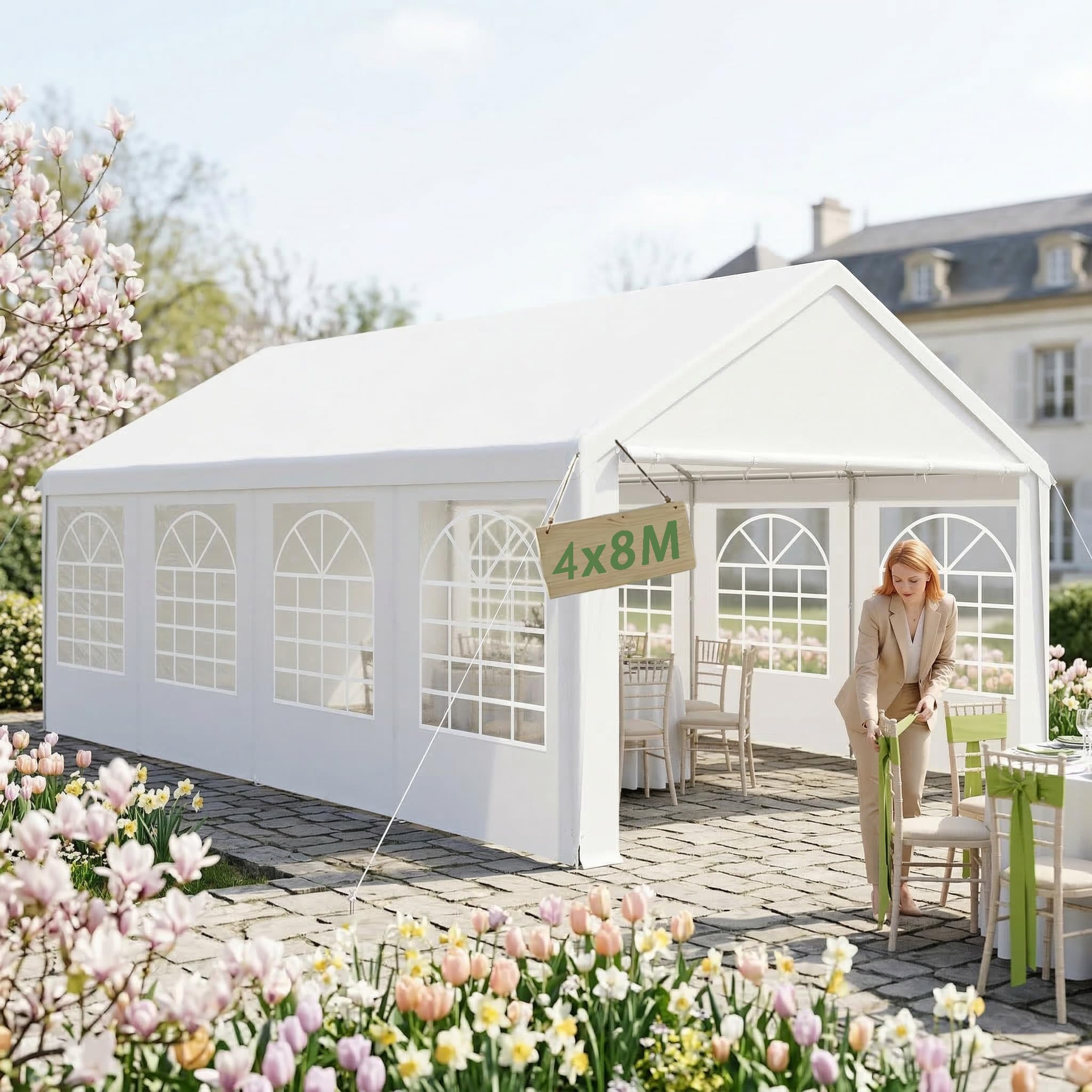 YRHome Premium 3x4M Partyzelt Pavillon,Wasserdicht & Winterfest,Einfach Aufzubauen,Stabil mit Seitenteilen & Fenstern,PE-Dach Garten Hochzeit Grau