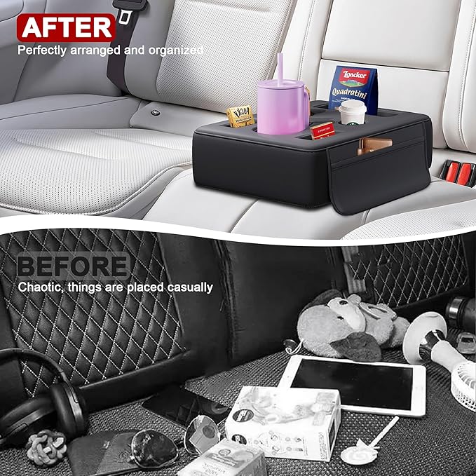 Portavasos para Auto 8 en 1, Organizador Respaldo, Cuero Sintético Negro miniatura 7