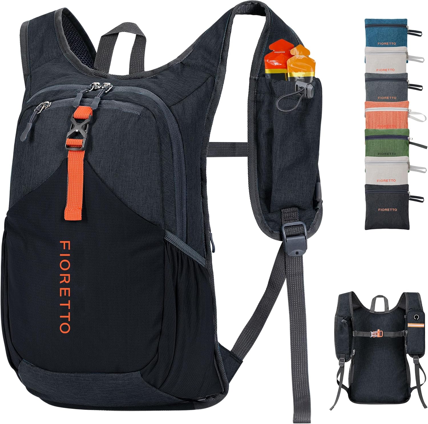 FIORETTO 15L Hiking Backpack for Women Men Mini Packable Backpack Lightweight Small Daypack for Camping Travel Outdoor, Black