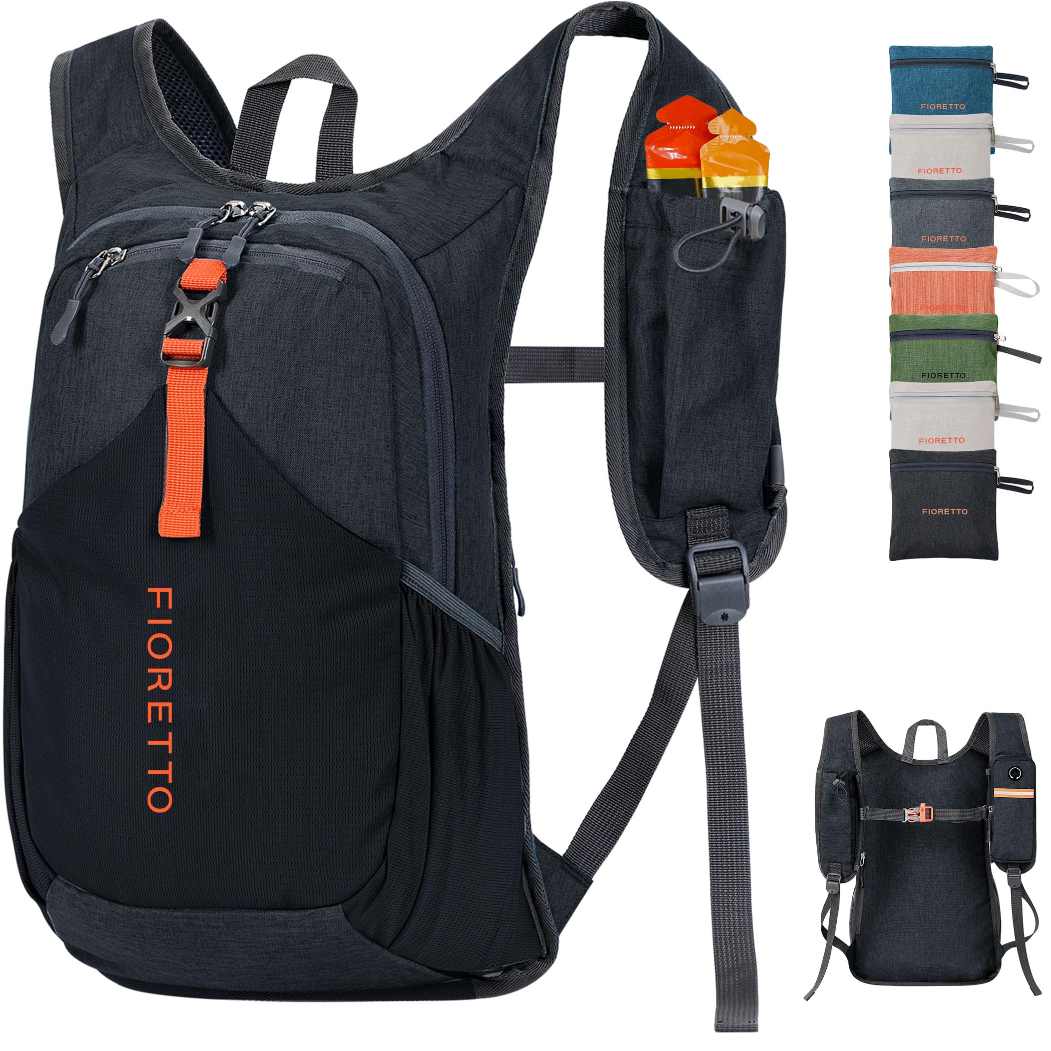 FIORETTO 15L Hiking Backpack for Women Men Mini Packable Backpack Lightweight Small Daypack for Camping Travel Outdoor, Black