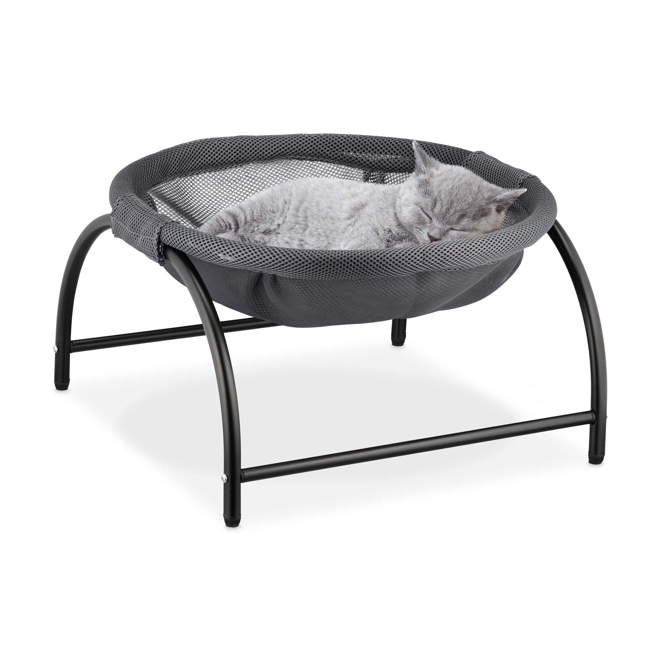 Relaxdays Cat Hammock, Raised Standing Lounger, Elevated Hanging Chair, HxWxD: 25 x 44 x 42 cm, Pet Bed, Dark Grey/Black, Steel