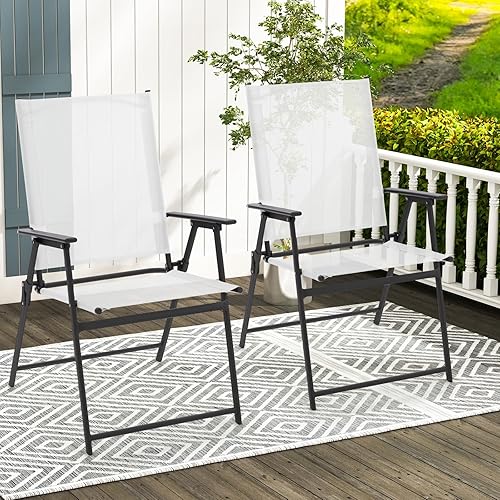Miniatura 8 de Giantex Juego de 2 sillas plegables para patio, sillas de comedor portátiles al aire libre con marco de metal inoxidable, para césped, porche