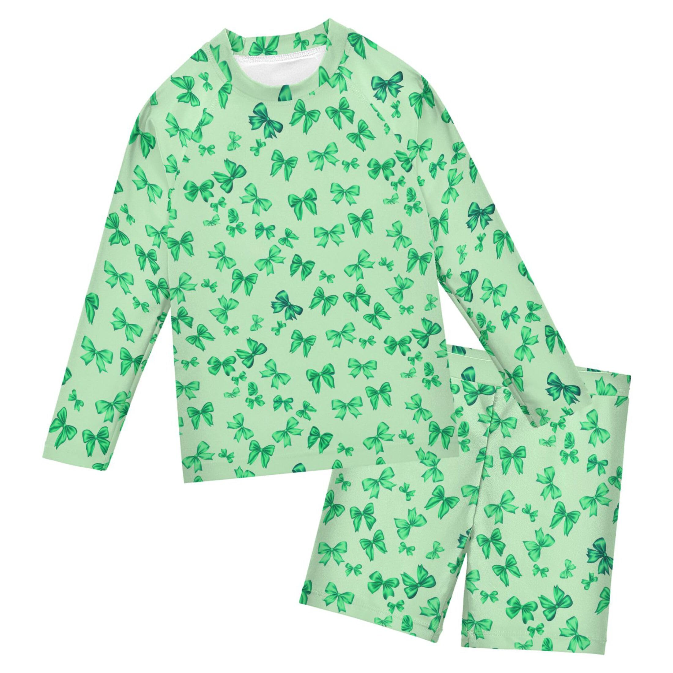 Green Bows Toddlers and Baby Boys' Swimsuit Trunk and Rashguard Set B0405003