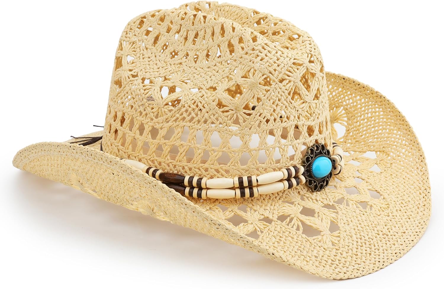 Straw Cowboy Hat, Western Cowgirl Hat, Wide Brim Sun Beach Hat for Men and Women - Image 2