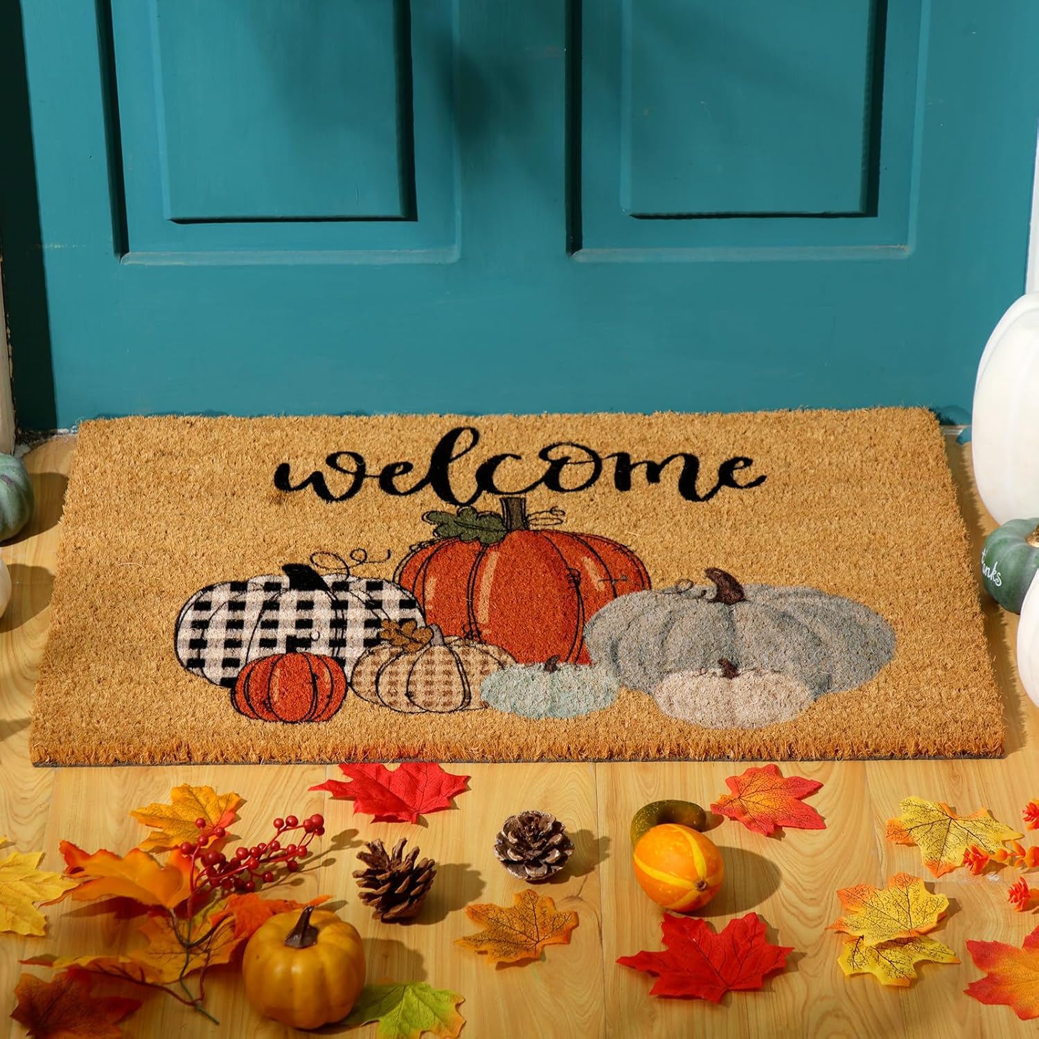 Ceenna Winter Coir Door Mats Snowflake Welcome Doormat Xmas Winter Non Slip Floor Mats Indoor Entrance Snowflake Door Mat Porch Front Decor, 24 x 16 Inch