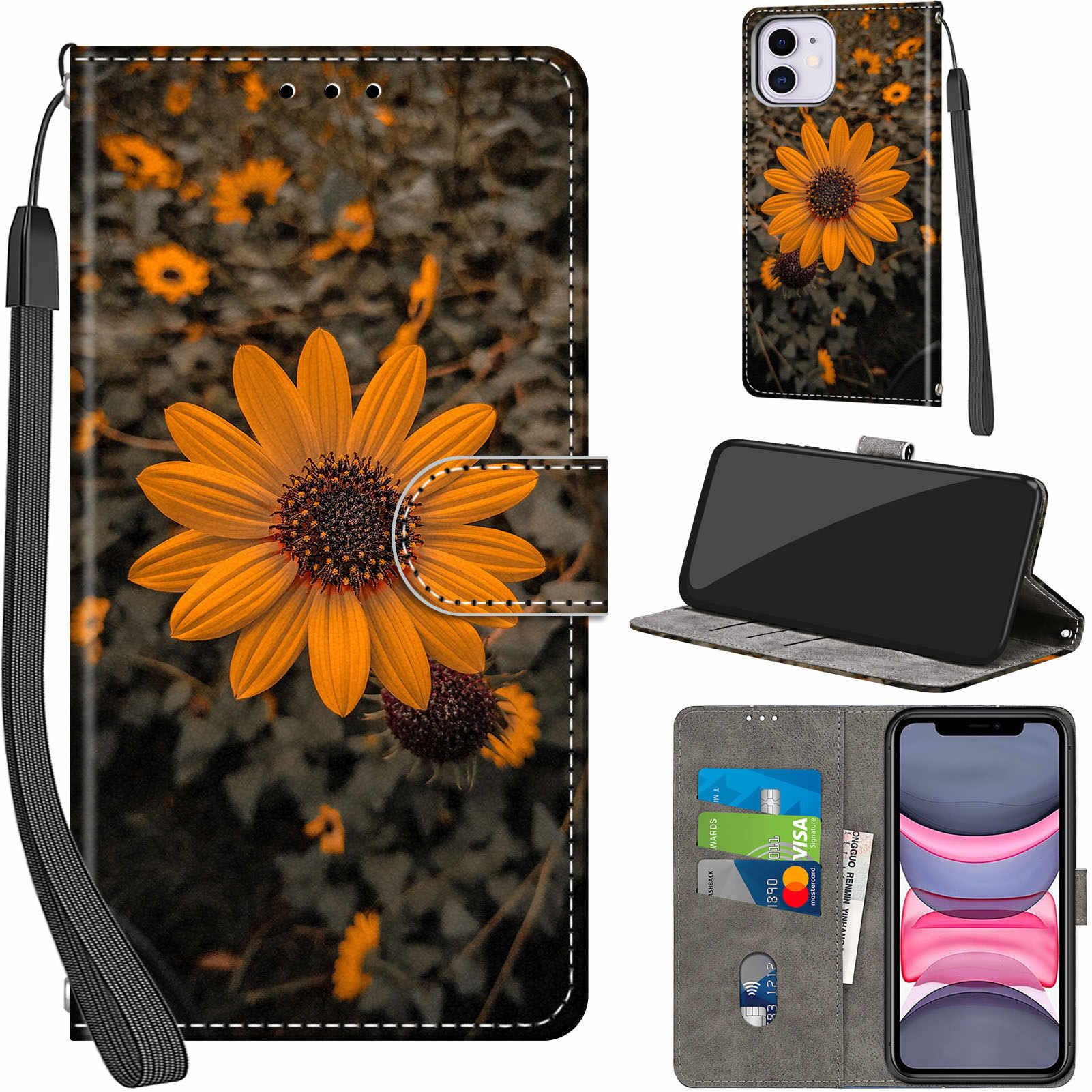 Leder-Hülle Für IPhone 11 Mit Kartenfach & Standfunktion – Klappbar, Magnetisch, Löwenzahn-Design