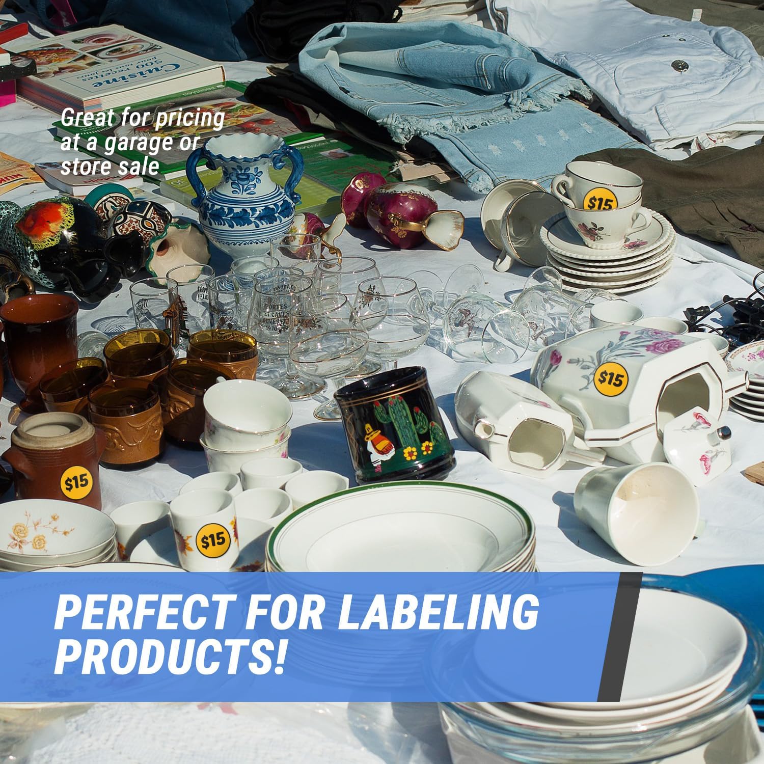$15 Dollars Preprinted Price Labels Stickers - 2" Round Retail Store Price Stickers, Light Orange - 2 Rolls of 300 Labels for Pricing