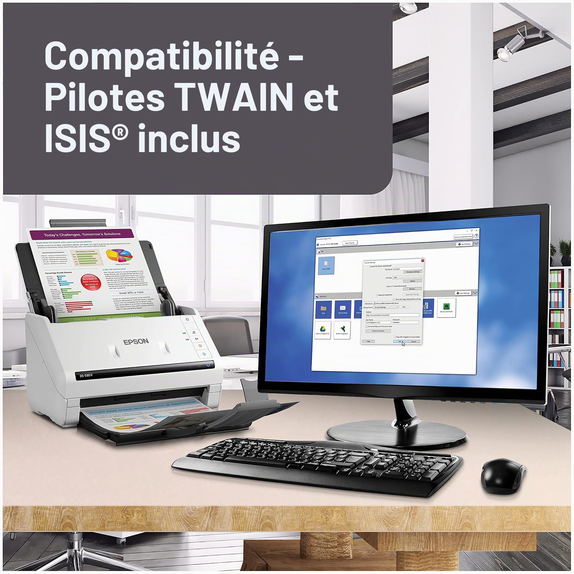 Epson DS-530 II Scanner de documents recto verso couleur pour PC et Mac avec chargeur automatique de documents (ADF)