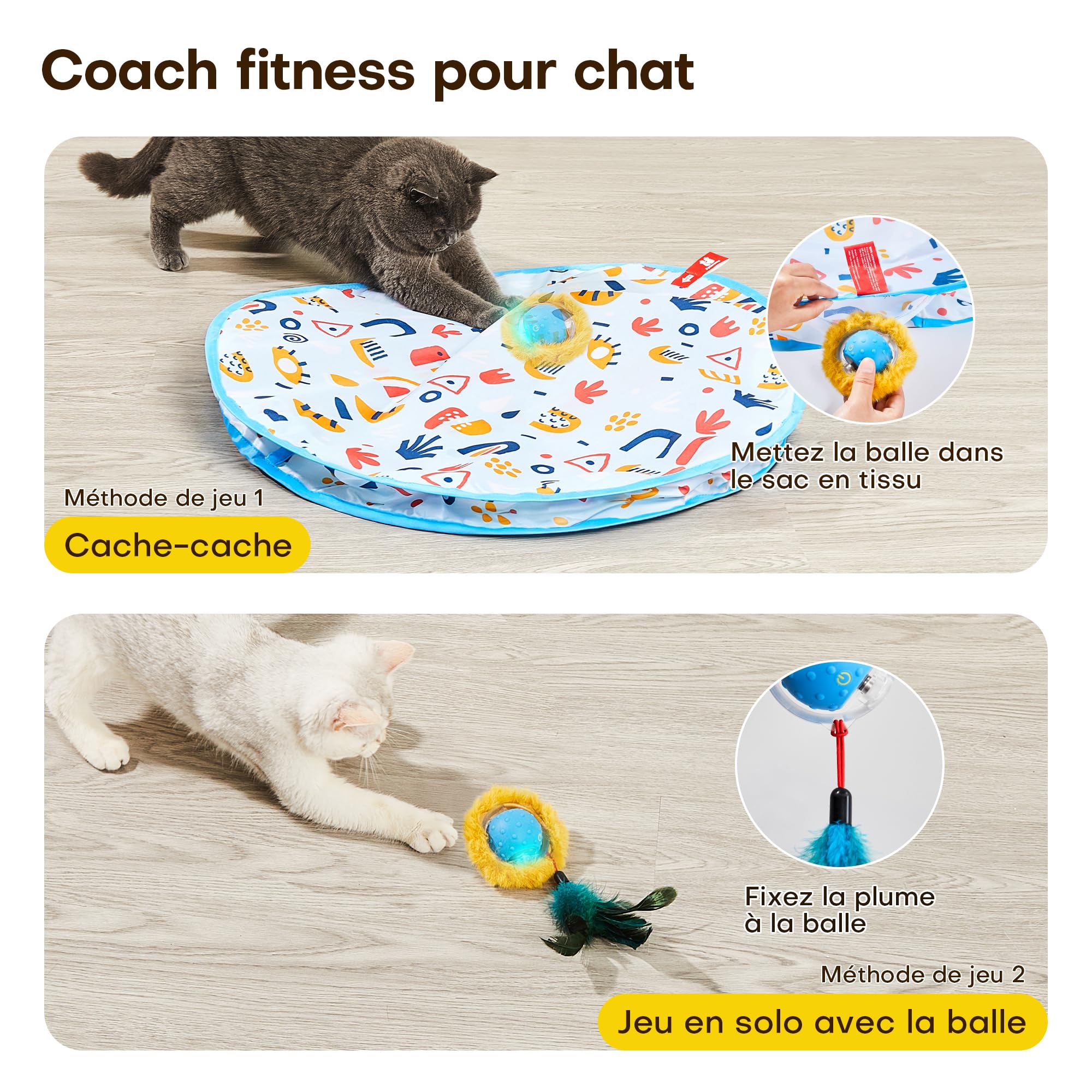 Potaroma Jouet interactif pour Chats d’intérieur – Balle Mobile Animal Squeaky avec Tapis de Jeu 71,1 cm