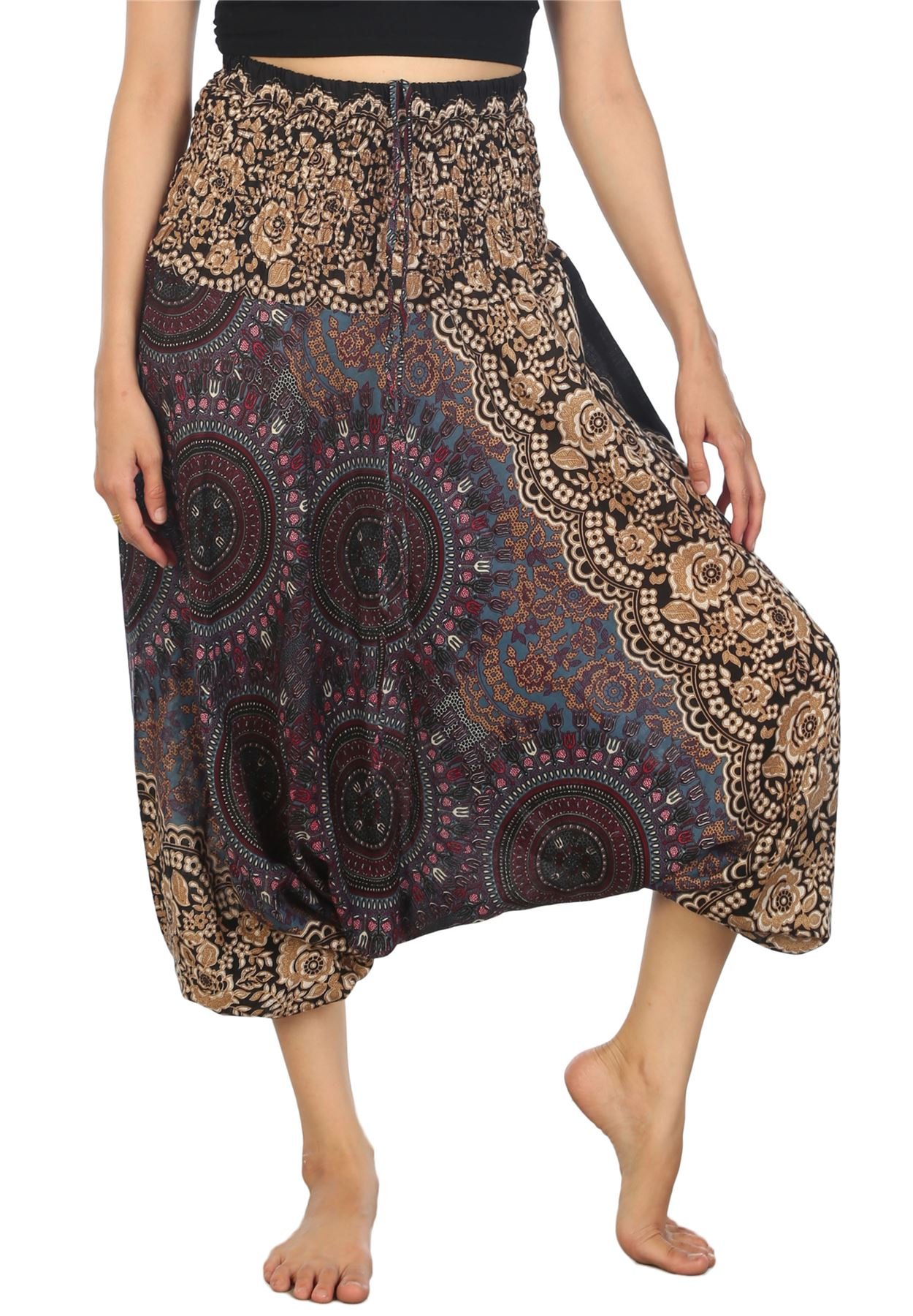 Lofbaz Women's Rose 2 Smocked Waist 2 in 1 Harem Jumpsuit Pants Grey 4XL