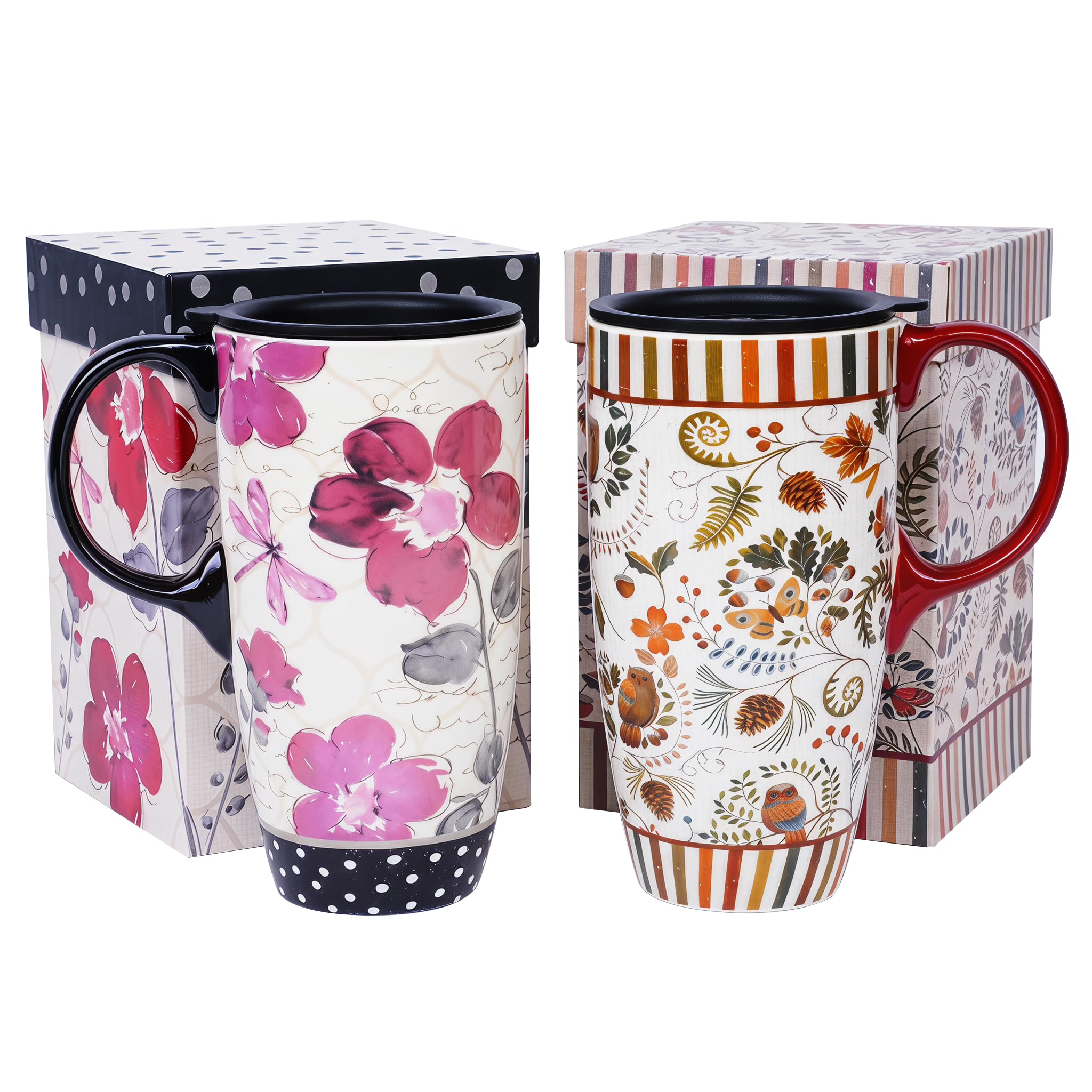 Topadorn Keramik 500ml set of 2 Große Teetasse Mikrowellengeeignet Spülmaschinenfest Nachhaltig Becher mit Deckel Muttertag Geschenk