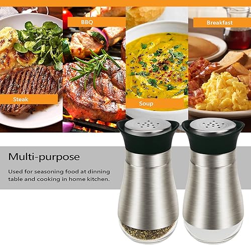 Miniatura 2 de Evelyne Salero y pimentero de vidrio con cubierta de acero inoxidable, paquete de 2 piezas (negro)