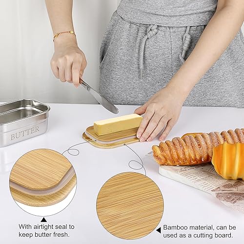 Miniatura 3 de BSTKEY Mantequillera de acero inoxidable con tapa para encimera, contenedor con sellado de silicona para cocina, recipiente irrompible, capacidad