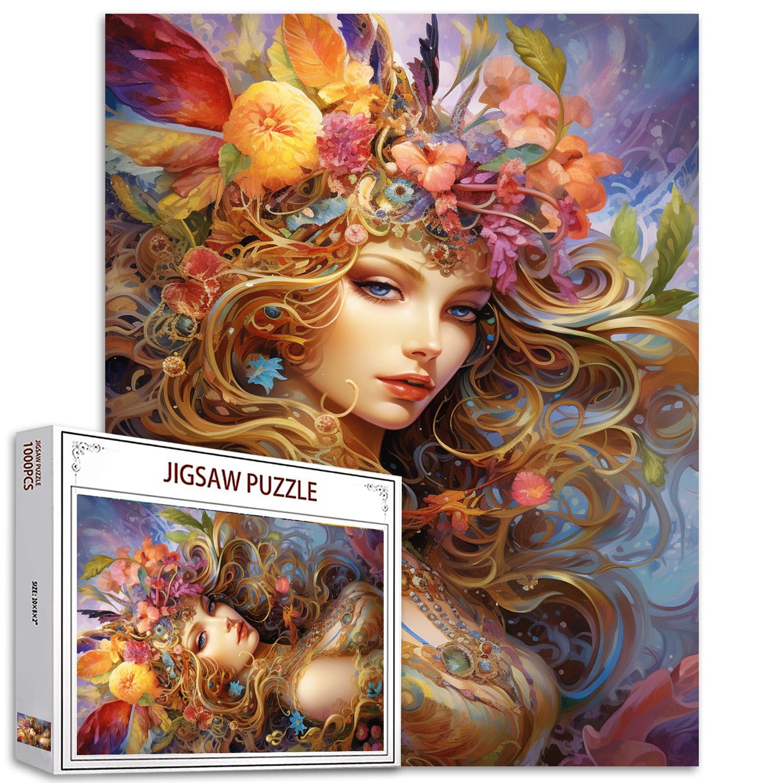 Tucocoo Watercolor Girl Jigsaw Puzzles for Adults 1000 Pieces, Koi Fish Blue Ocean Abstract Art Jigsaw Puzzle Colorful DIY Handwork Puzzles for Home Decoration, Family Puzzle Perfect for Game Nights — view 9