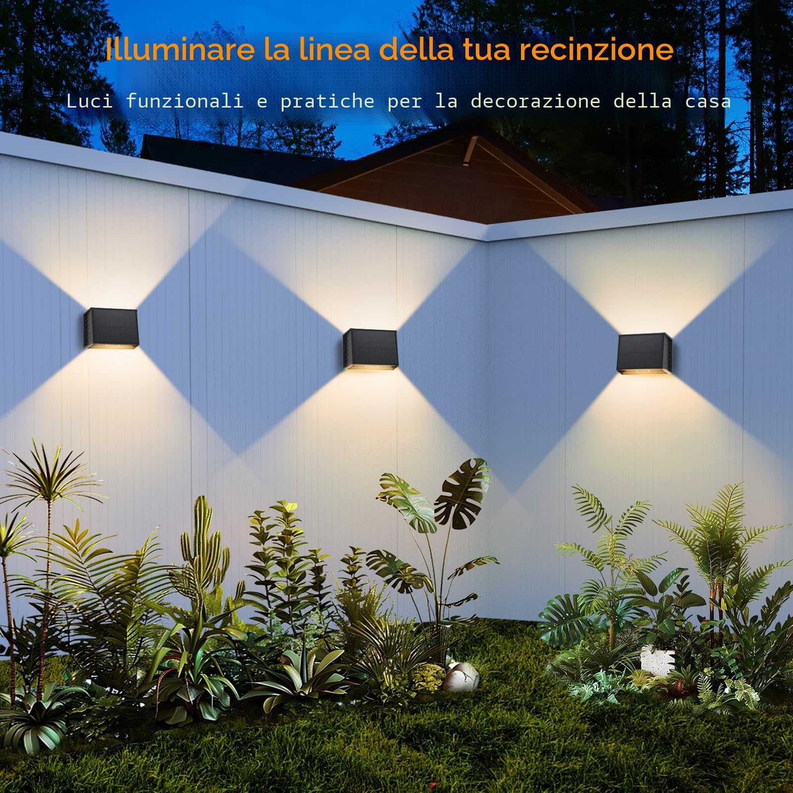 T-SUN 4 Pezzi Lampada da Parete Solare, Lampade Solari Regolabile, 3000K Luce Solare, IP65 Impermeabile, LED Lampada da Parete Esterna per Recinzione da Giardino a Parete