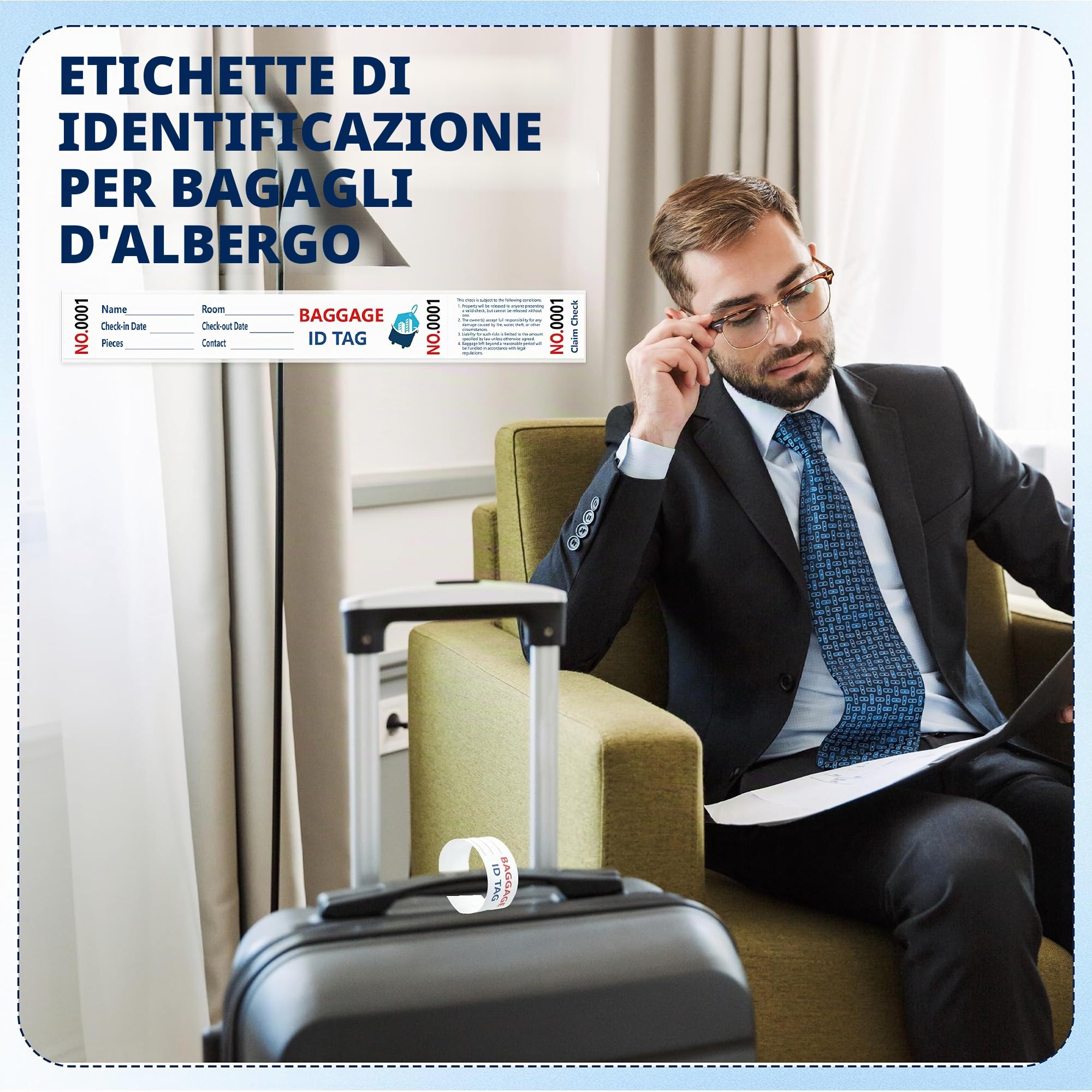1000 Etichette per Bagagli (1-1000) Etichette per Richiesta Bagagli degli Hotel con Nastro Trasferibile Numerazione in Serie Etichette per Bagagli in Carta Etichette per Richiesta Bagagli Alberghi