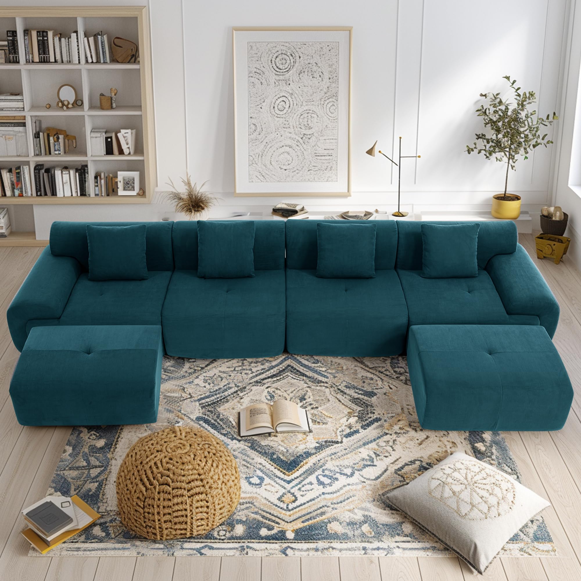 L-Shaped Boneless Modular Sectional Sofa Boneless Sectional Couch Oversized 3-Seater Cloud Couch with Deep Seat and Movable Ottoman