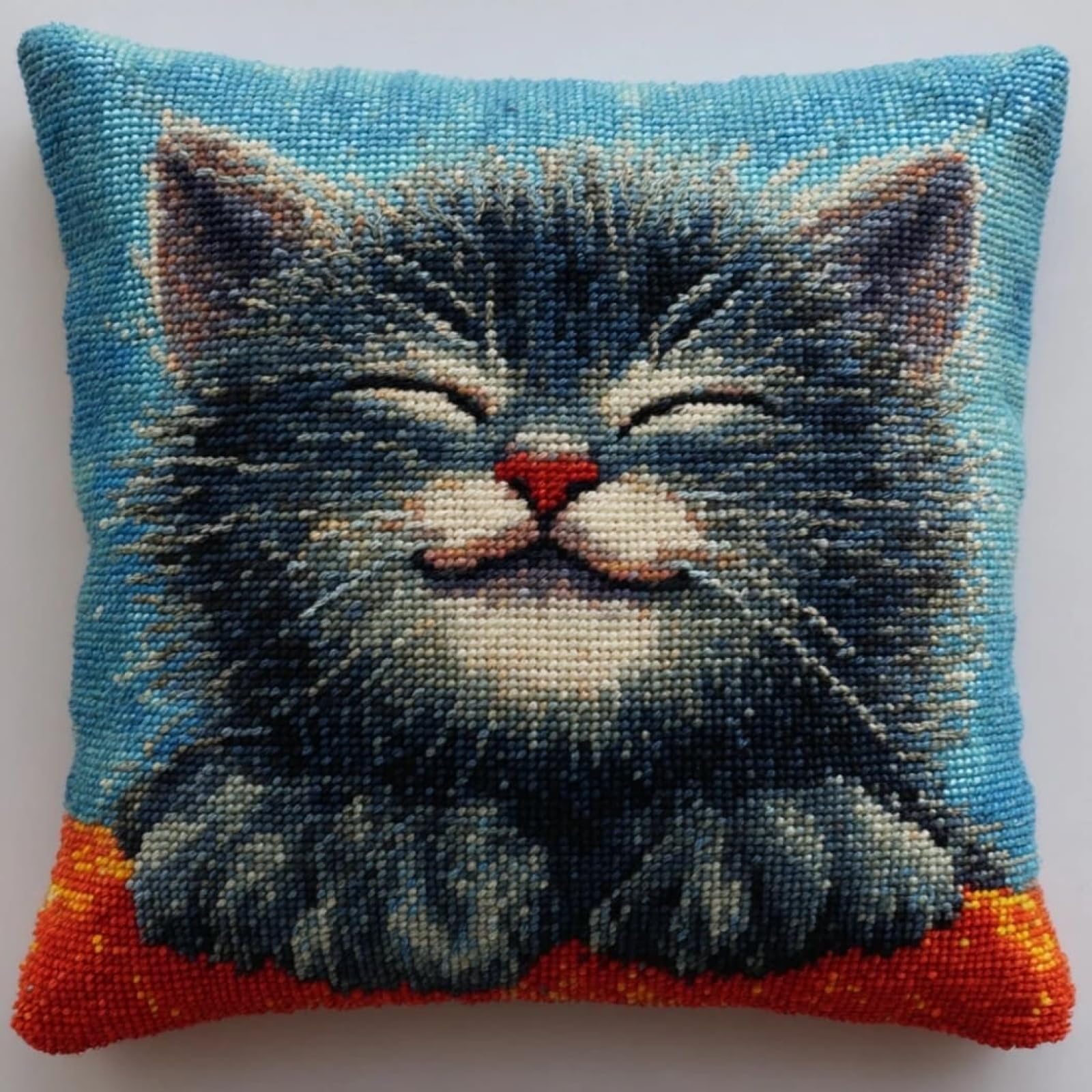 WallustrioaW DIY Needlework Cushion Kit,Cute cat,Embroidery Pillow Cross Stitch Pillowcase DIY Printed Cross Stitch Pillow Kits,45x45cm