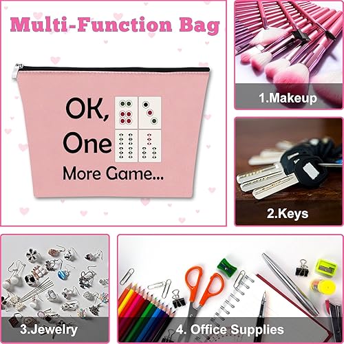 Miniatura 7 de Mxrymvu 2 unids Mahjong amante regalo maquillaje bolsa Mahjong jugador regalo Mahjong niñas bolsa de cosméticos, rosado+beige, Viajes