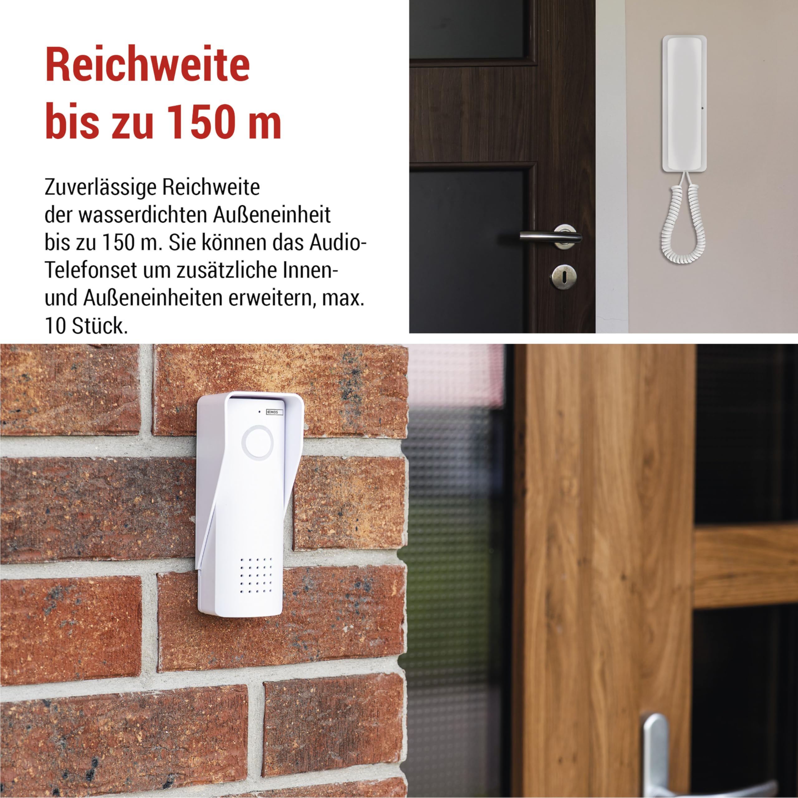 EMOS - Set di citofono audio, wireless - connessione wireless, design elegante - Kit audio/citofono con apertura porta - facile da usare - Connettore di alimentazione (230 V/12 V) - bianco