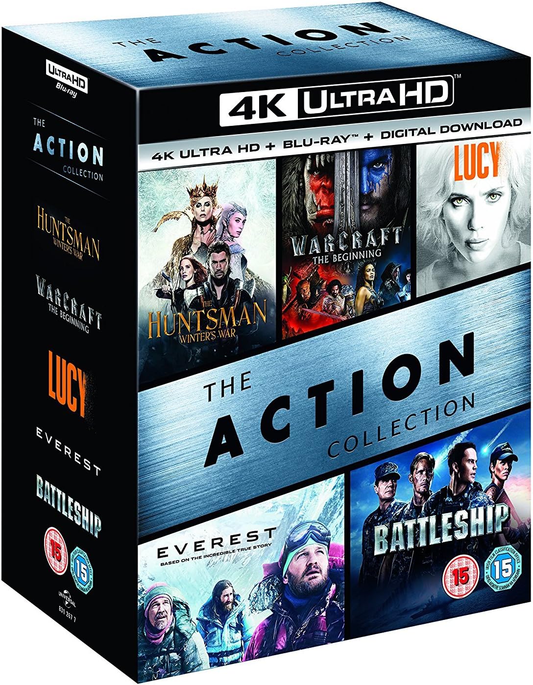 4K UHD Action Packed Collection [Imported Region Free 4K UHD + Blu-ray 10 Disc set ] [Lucy + Everest + Warcraft with Dolby Atmos Audio & Huntsman Winters War + Battlehip with DTS X Audio]