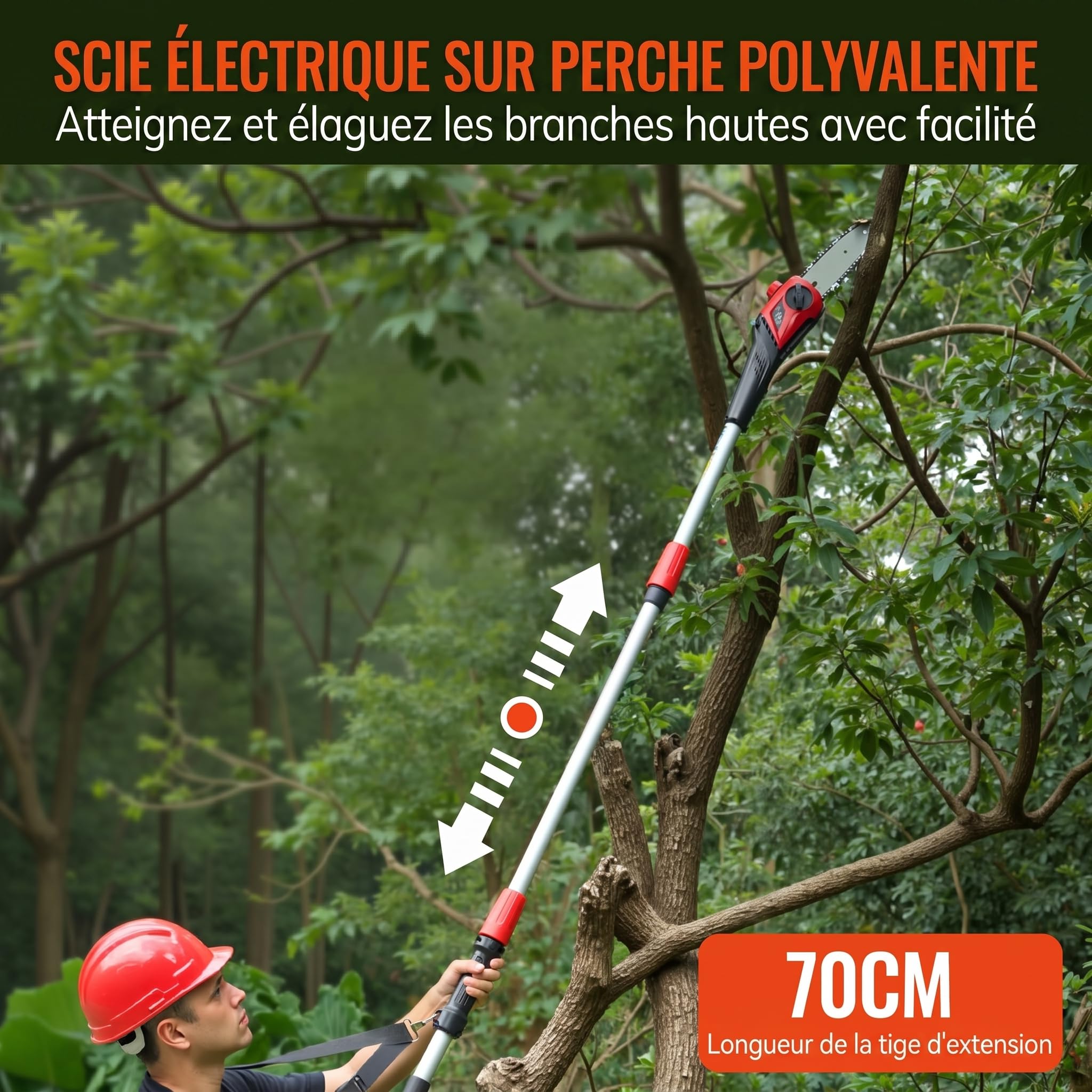 Keenstone 2-en-1 Élagueuse sur Perche et Taille-haie Électrique sans Fil, Double Lame de 42cm, Tronçonneuse de 20cm, Batterie 4,0Ah, Portée Max de 2,8m pour Jardin, Arbres et Arbustes